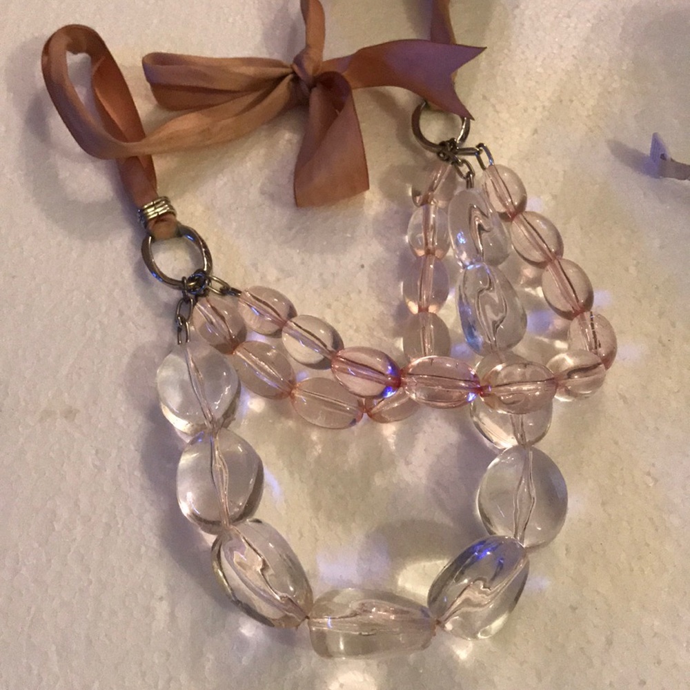 KS lucite 3 strand Beads rubber necklace